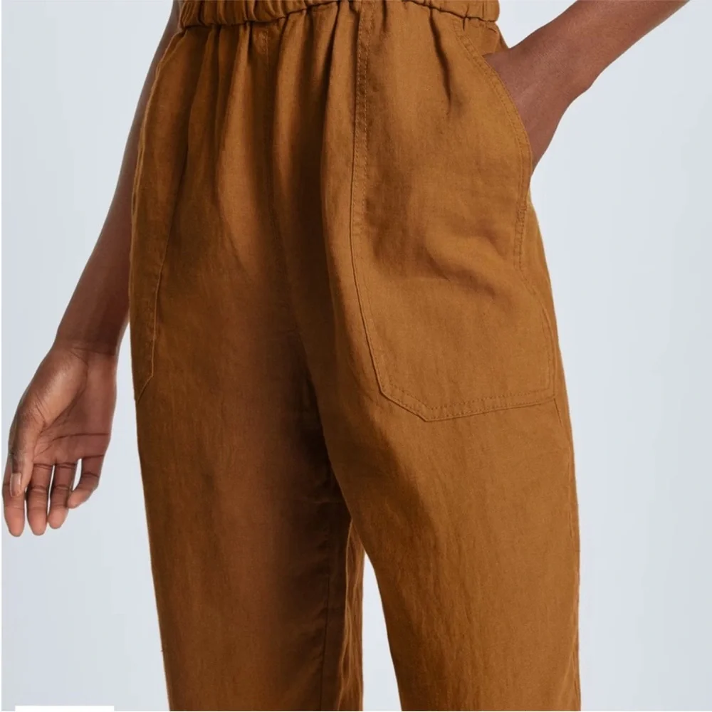 Everlane The Linen Shoestring Jumpsuit Camel Tan Brown
